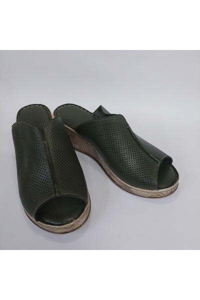 Mira Deri Genuine Leather 5.5 cm Wedding Heel Orthopedic Women's Slippers Vignot