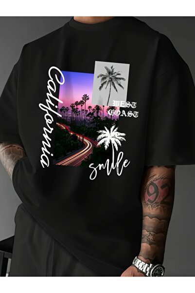 AZIZI TEKSTIL Men's Comfortable Loose Short Sleeve Coconut Tree Pattern Print...