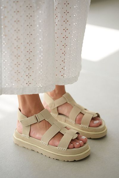 selinshoes Phoy Double Stripe Velcro Detailed Dámské sandály - ECRU