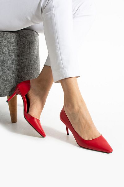 Güllü Shoes Stylish Matte Red Vegan Leather Stiletto |   7 cm Thin Heeled Daily Comfortable Office Shoes Neolit ​​Sole