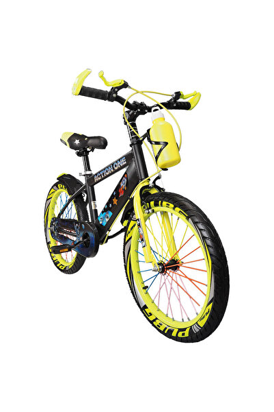 ACTION ONE Children's bicycle 4-6 years old with key kit included, training wheels and bottle Cameleon, 14 inch, neon green