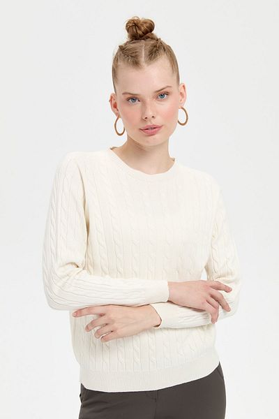 Desen Triko Women's Braided Crew Neck Sweater - Bone Color