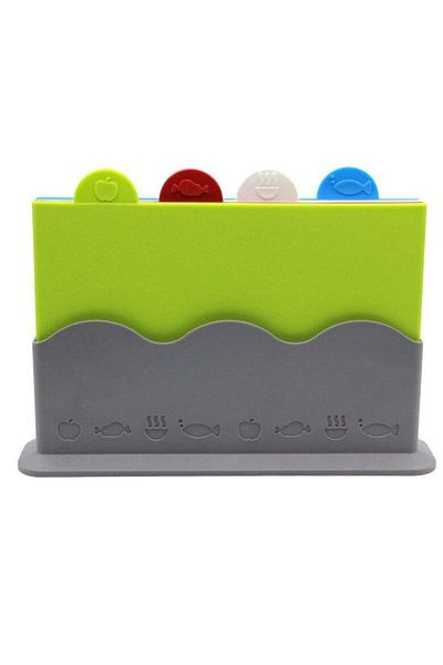 Saharaz 4PCS Cutting Board,Waterproof Groove Design,Handle Color Marked Non-slip Durable,for Kitchen,Green