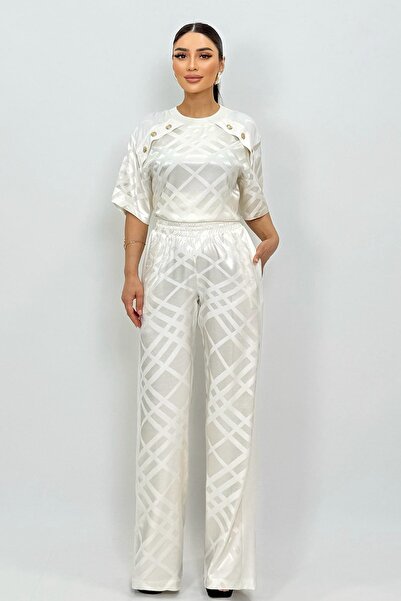 FEVER Desenli geniş paça viskon pantolon