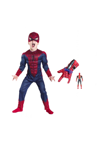 Depox Set costum Spiderman cu mușchi, mănușă cu ventuză și figurină, mărimea ...