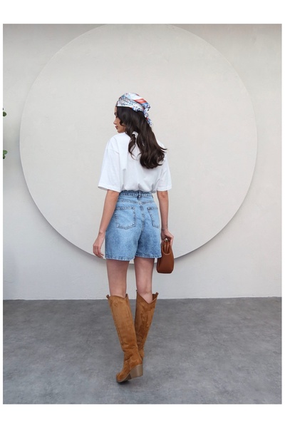 ESRAHELVACI Mavi Denim Bermuda Şort