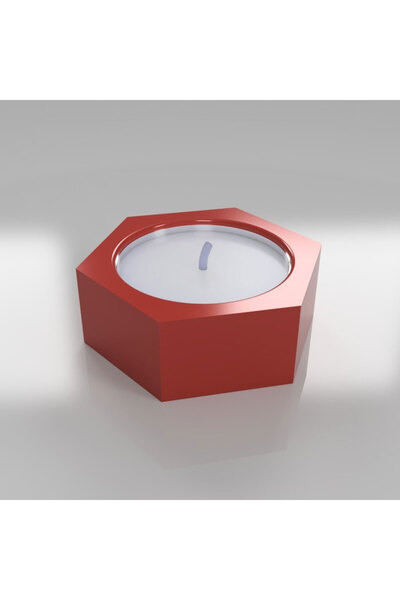 HEP3D Altıgen Tasarım Tealight Mumluk - Kırmızı