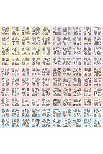 fulina 100 Sheets Stickers Set,Transparent Cartoon Character Animal Flower Decorative Scrapbook Sticker