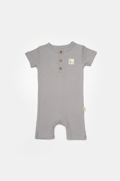 Magu Baby Boy 50% Bamboo 50% Organic Cotton Blue and Gray Short Sleeve Button Romper Set of 2