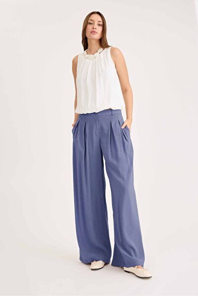 Vitrin High Waist Pleated Palazzo Modal Pants