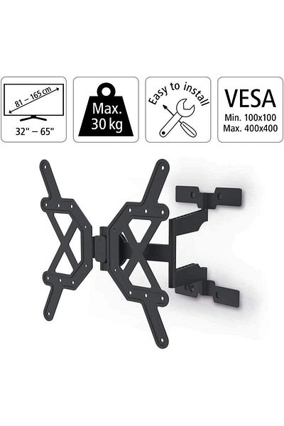 Hama 118060 Fullmotion Ultraslim TV Wall Bracket, 400 mm x 400 mm Size, Black