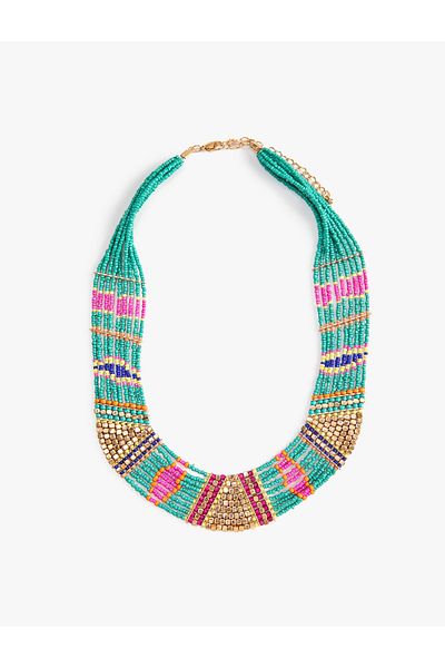 Koton Glass Beaded Ethnic Detailed Ribbon Necklace Multicolor
