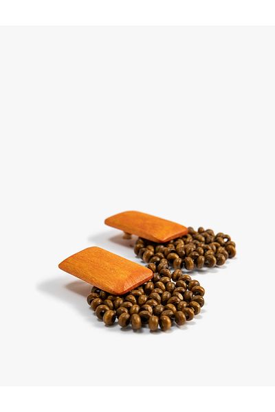 Koton Earrings Natural Textured Wood
