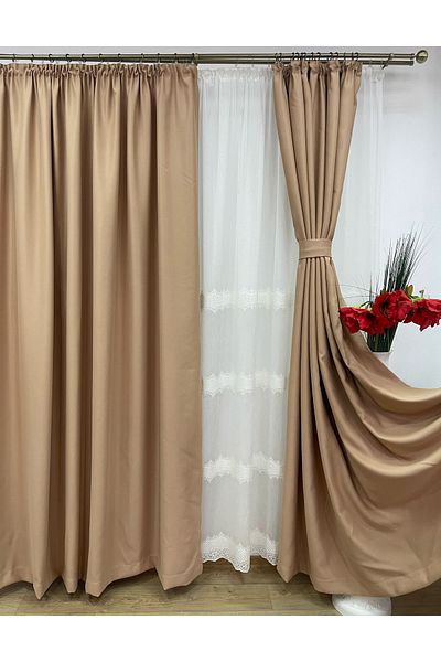 Liz Line Set doua draperii blackout, brandy, "Monocrom Signature" by Liz Line, cu rejansa 2x400x245 DR144