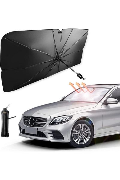 Generic Car Windshield Sun Shade Umbrella Foldable UV Sunshade Cover with Leather Storage Pocket (140×80 cm)