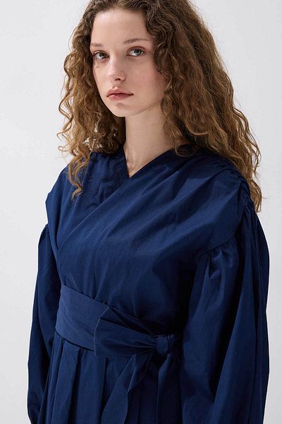 Hooopstore Βαμβακερό φόρεμα με διπλό στήθος Navy Blue