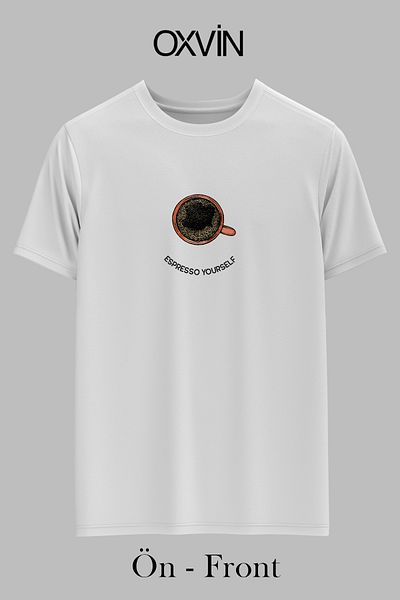 OXVİN ESPRESSO YOURSELF Τυπωμένο REGULAR Λευκό Unisex T-Shirt (ΠΛΗΡΗΣ ΜΟΡΦΗ)