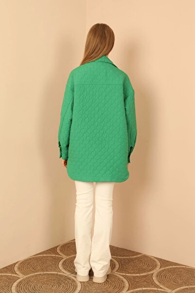 Lukas Jacquard Fabric Onion Pattern Quilted Oversize Women's Shirt-Green