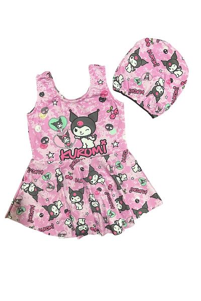 YUMİYUMM Girl's Character Patterned Pink Skirt Swimsuit
