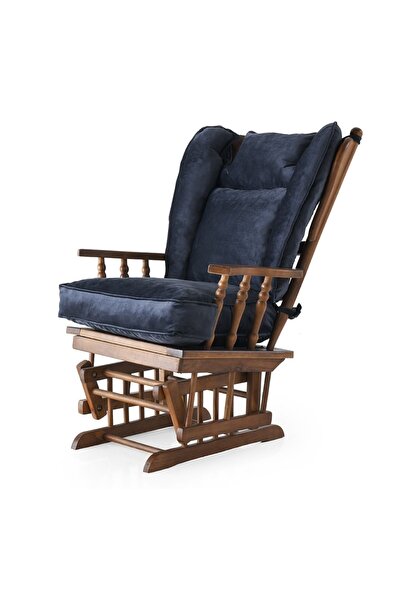 Reyo Home Ares Lacivert Sallanan Sandalye Baba Koltuğu Emzirme Sandalyesi Ceviz Ayak