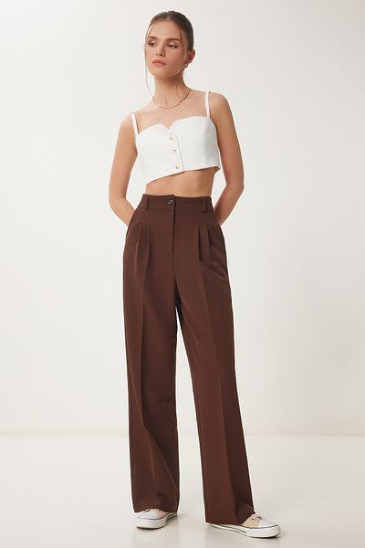 Lovelyİstanbul Pocketed Woven Palazzo Pants Brown Lhg0003