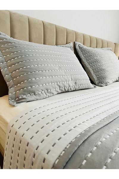 CANDAN ÇEYİZ Multi-Purpose 240*250 cm Modern Gray Double Bed Cover Set with 2 Pillowcases