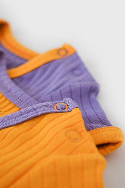 Magu Unisex Baby Cotton Lilac and Orange Ribbed Short Sleeve Bodysuit Set of 2