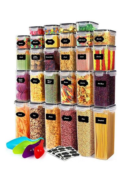 COOYA 28 PCS Kitchen Storage Containers, With Labels and Spoon, for Dry Food, Flour and Sugar