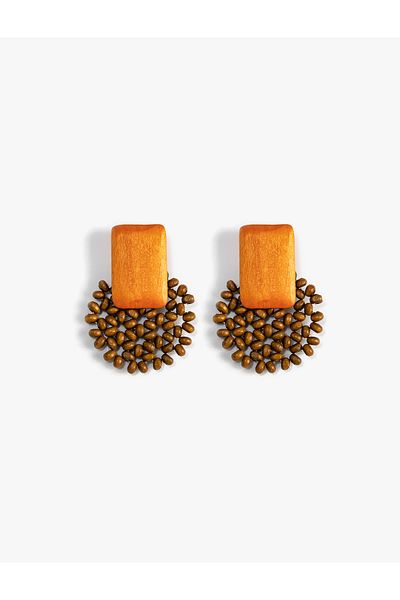 Koton Earrings Natural Textured Wood