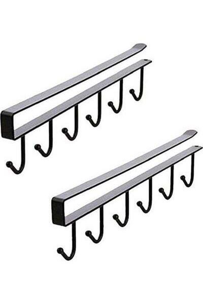 HALAMODO 2Pcs Multi-Function Nail Free Under-The-Closet Single Row Cup Coffee Mug Hooks Clapboard Interlayer
