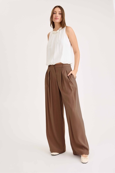 Vitrin High Waist Pleated Palazzo Modal Pants