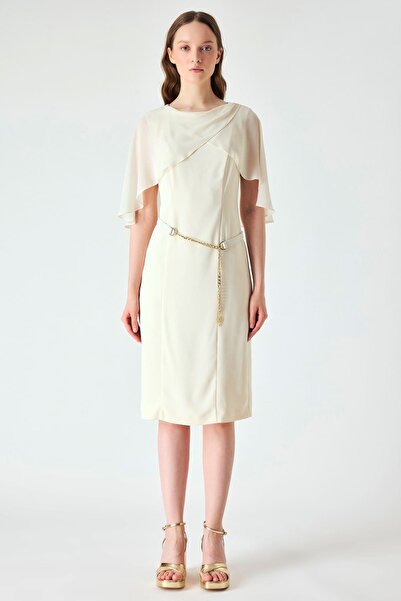 FEVER Pelerin detaylı dökümlü elbise