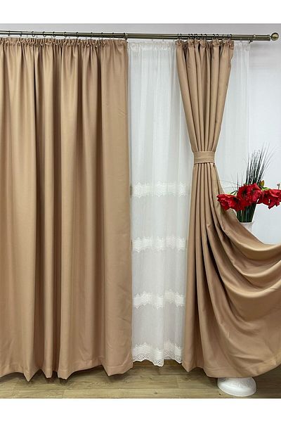 Liz Line Set doua draperii blackout, brandy, "Monocrom Signature" by Liz Line, cu rejansa 2x400x245 DR144