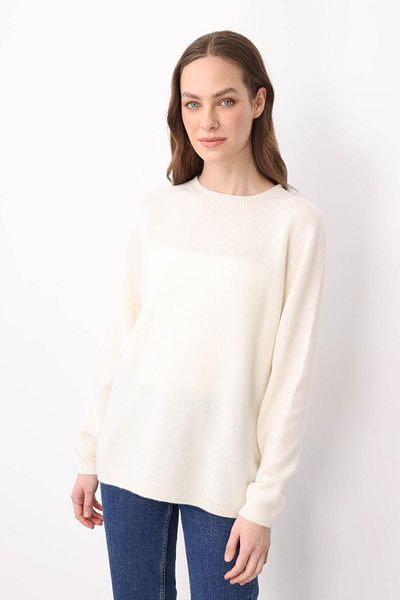 Desen Triko Women's Crew Neck Classic Wool Sweater Bone