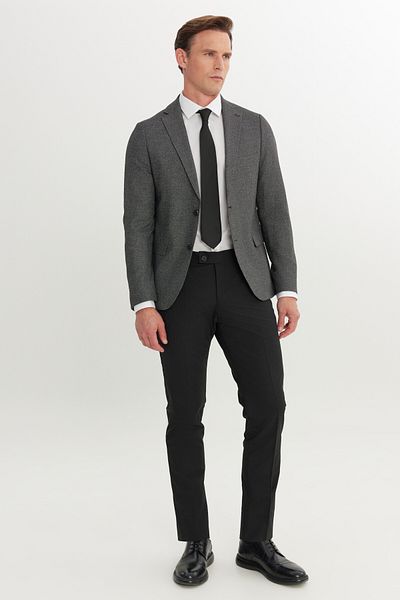 ALTINYILDIZ CLASSICS Men's Black-Grey Slim Fit Slim Fit Mono Collar Double Trousers Suit