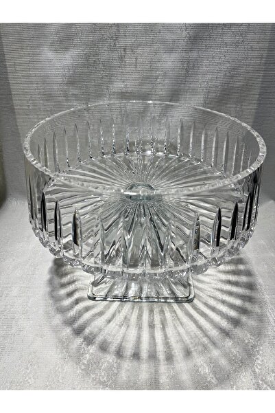 Mirano Cam Tasarım Dekorlu (KESME) El Işi Kristal 25 Cm Ayaklı Yuvarlak Salat...