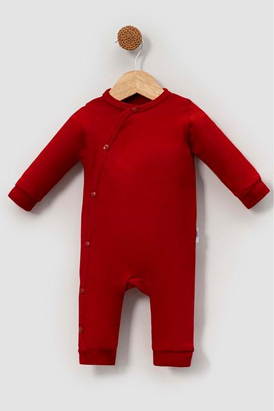 jijek baby kids Basic Baby Jumpsuit with Side Snaps – Organic Cotton, Easy-To-Wear Design -Red-0-3 Months