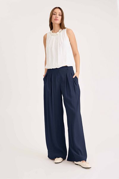 Vitrin High Waist Pleated Palazzo Modal Pants