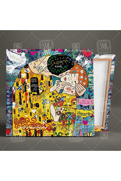 SML TABLO Gustav Klimt The Kiss Pictură Grafitti Pătrat Canvas