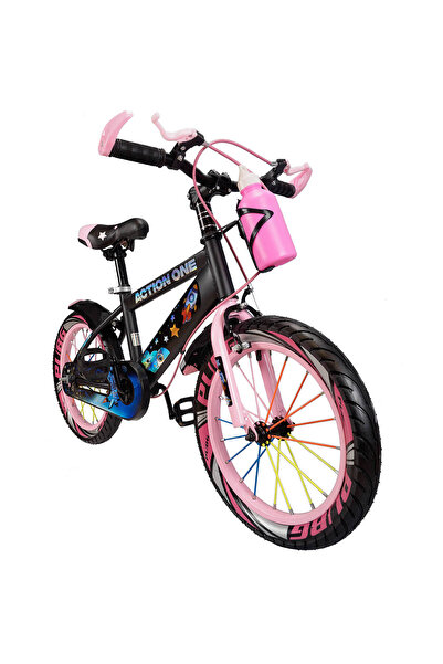 ACTION ONE Children's bicycle 5-7 years old with rear light included, training wheels and water bottle Genesis II, 16 inch, pink
