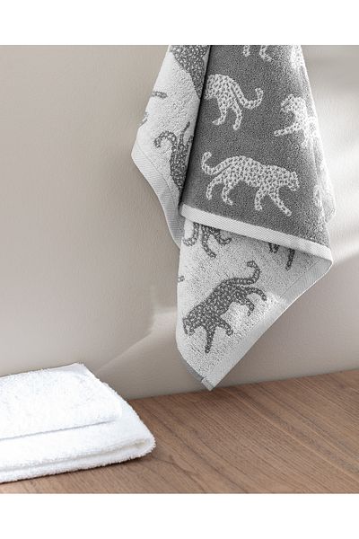 Madame Coco Leopard Yarn Dyed 100% Cotton Face Towel - Gray