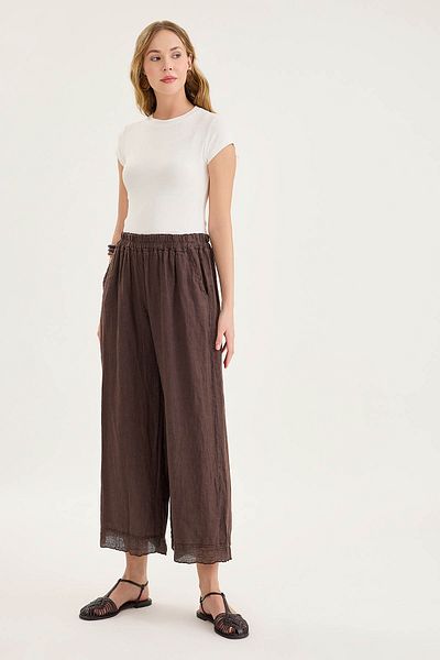 Vitrin Elastic Waist, Mesh Detailed Linen Trousers