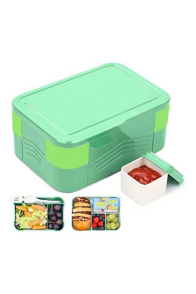 COOYA Portable Children's Lunch Box,Stackable,1550 ML,Leak Proof,6 Different Compartments,for school,Green