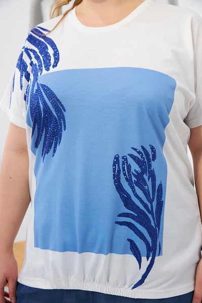 RMG Stone Detailed Large Size T-Shirt Ecru
