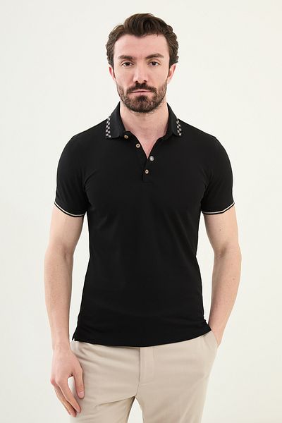 Mcr Plain Slim Fit Polo Neck Cotton Men's T-Shirt Black - 36853.25Y