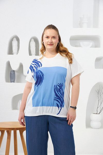 RMG Stone Detailed Large Size T-Shirt Ecru