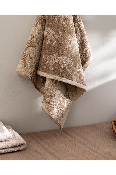 Madame Coco Leopard Yarn Dyed 100% Cotton Face Towel - Stone