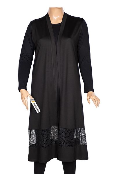 Hermevsim Hesna Women's Mira Large Size Skirt Lace Detailed Combed Cotton Black Vest