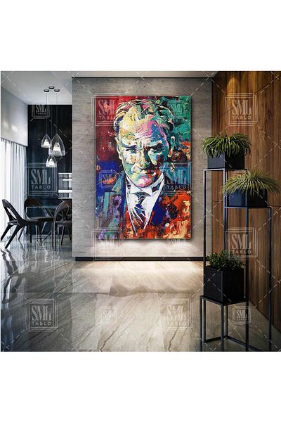 SML TABLO Mustafa Kemal Atatürk Carizma Portret Efect de vopsea în ulei Decor Vertical Canvas Painting
