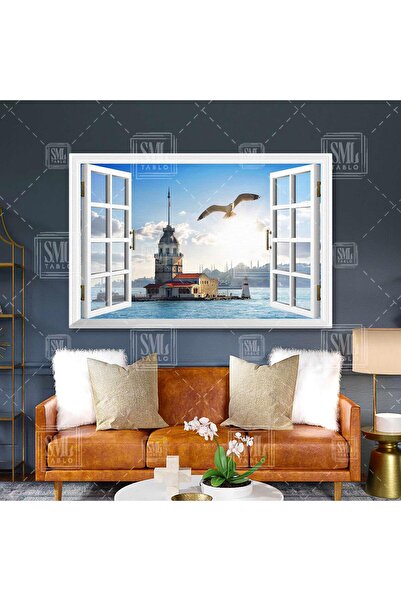 SML TABLO Pencereden Kız Kulesi Manzarası İstanbul Manzarası Yatay Kanvas Tablo